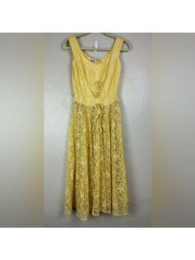 1950s GiGi Young Originals Yellow Lace Sleeveless Dress SMALL hippie boho